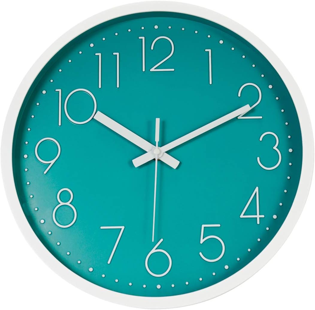 Wall Clock 12" Silent Non Ticking Decorative Modern Wall Clock for Living Room, Bedroom and Kitchen - Teal Green