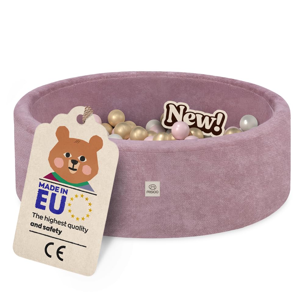 MISIOO Piscina con palline per bambini, rotonda, 90 x 30 cm, con 200 palline Ø 6 cm, in morbida schiuma, rivestimento rimovibile e lavabile, piscina da gioco per bambini piccoli