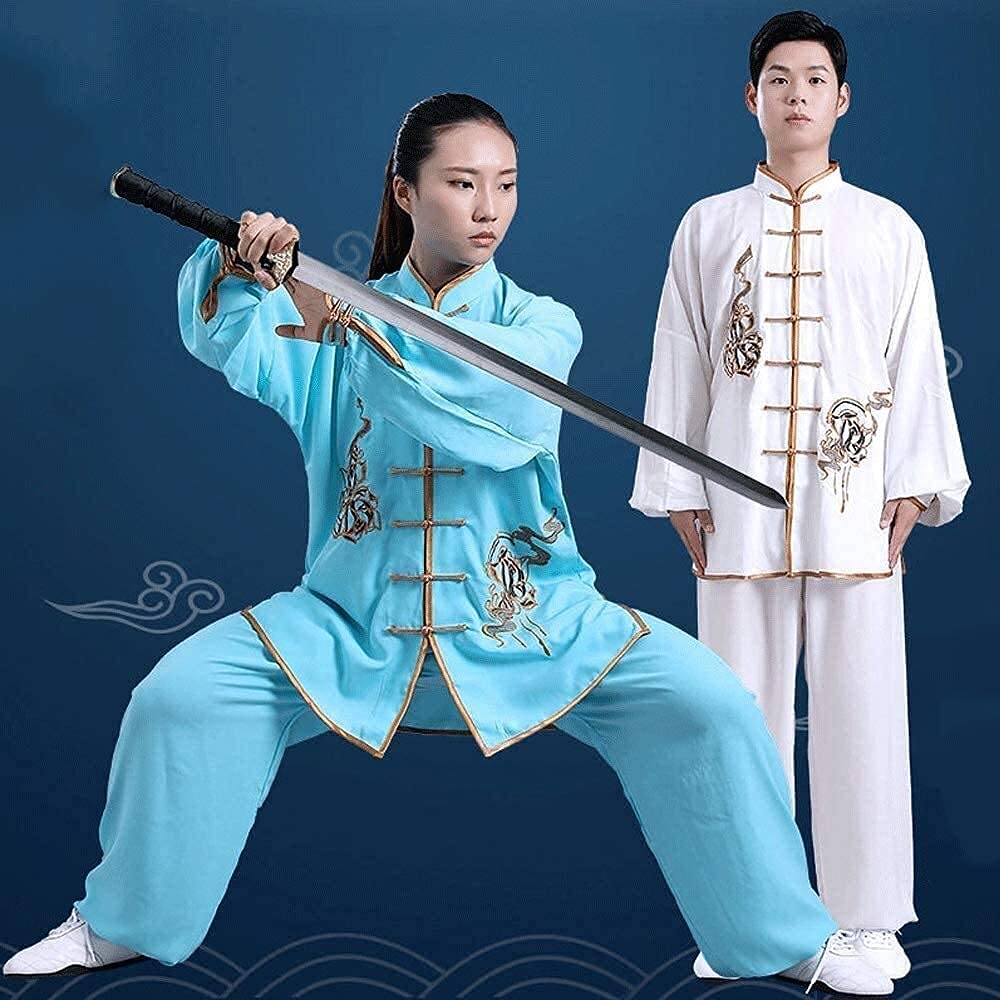 Cztery pory roku Tai Chi Uniform Set, Martial Arts Suit Chiński Tai Chi Suit Tang Suit Men Tradycyjna odzież Hanfu Haftowane bluzki i spodnie, strój do medytacji Zen (biały