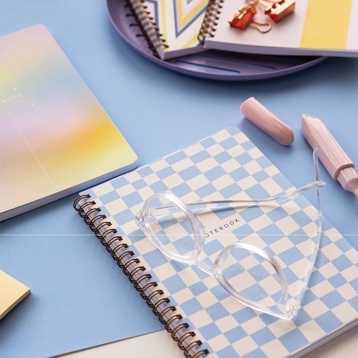 PAPERORA A5 Spiralli Karton Kapak Kareli Okul Defteri 80 yaprak 4'lü Set - Ders Programlı - Renkli