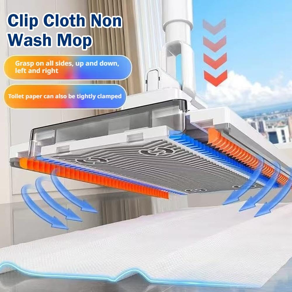 Mopa con sistema de sujeción a presión, paño de sujeción automática, trapeador de suelo con paños de microfibra reutilizables, barra de limpieza húmeda y seca y paños de barrido para limpieza de