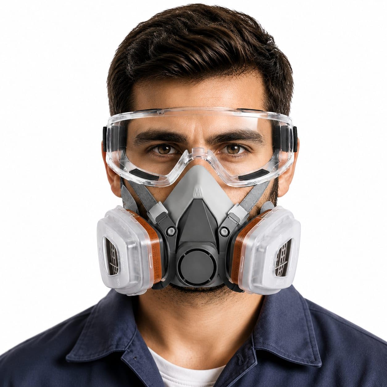 Gas Mask Set Respirator with Filters and Goggle Activated Carbon Mask Respirator for Epoxy Resin, Wall Painting, Welding, Polishing, Spraying, Mold Removal, Construction-image-48