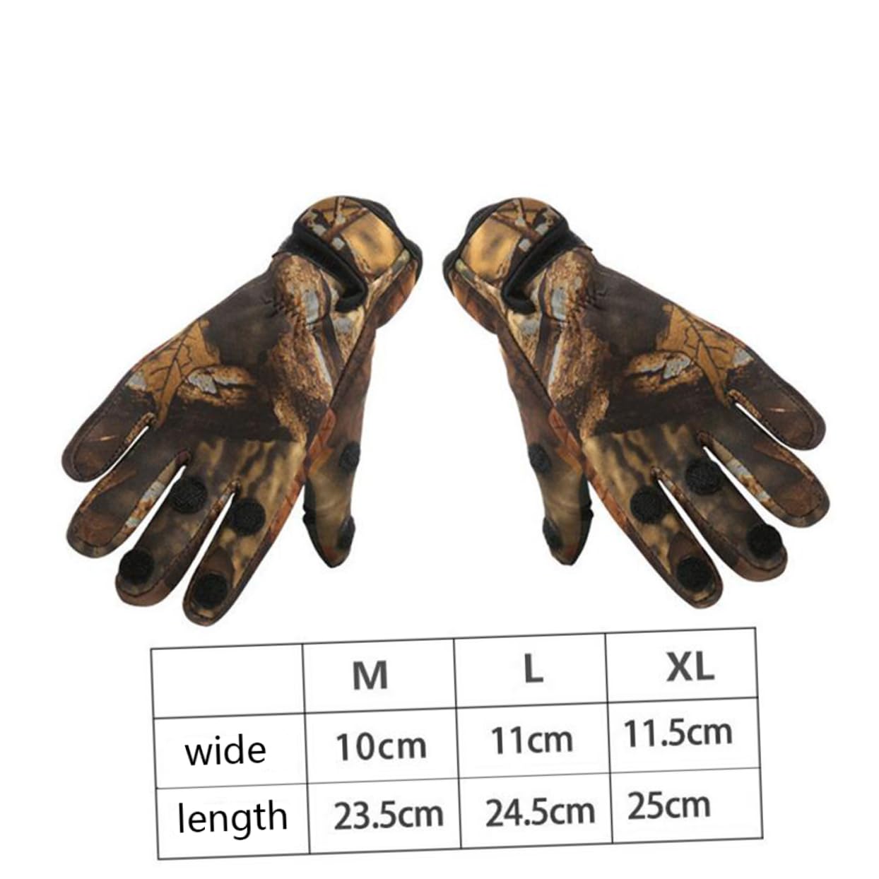 Mikikit Fishing Gloves 3-Finger Exposure Windproof and Thermal Neoprene Gloves Anti-Slip for Outdoor Activities Size (Camouflage)