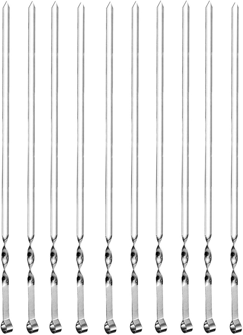 Antallcky 10 Pack Kabob Skewers BBQ Barbecue Skewers Stainless Steel Sticks 15 Inch Heavy Duty Reusable with Nonslip Ring Handle Ideal for Shish Kebab Chicken Shrimp and Vegetables