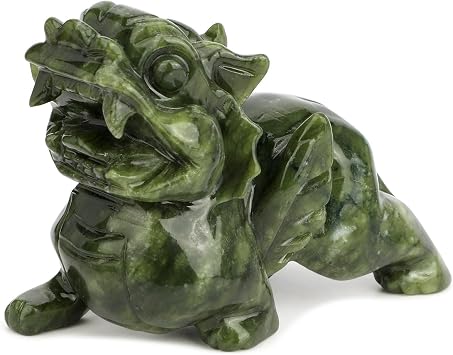 gemshan Green Jade Pi Xiu/Pi Yao Statue - Wealth Guardian with Meticulous Wing/Teeth Detailing | Authentic Jade Not Resin | Feng Shui Money Attractor & Evil Warder