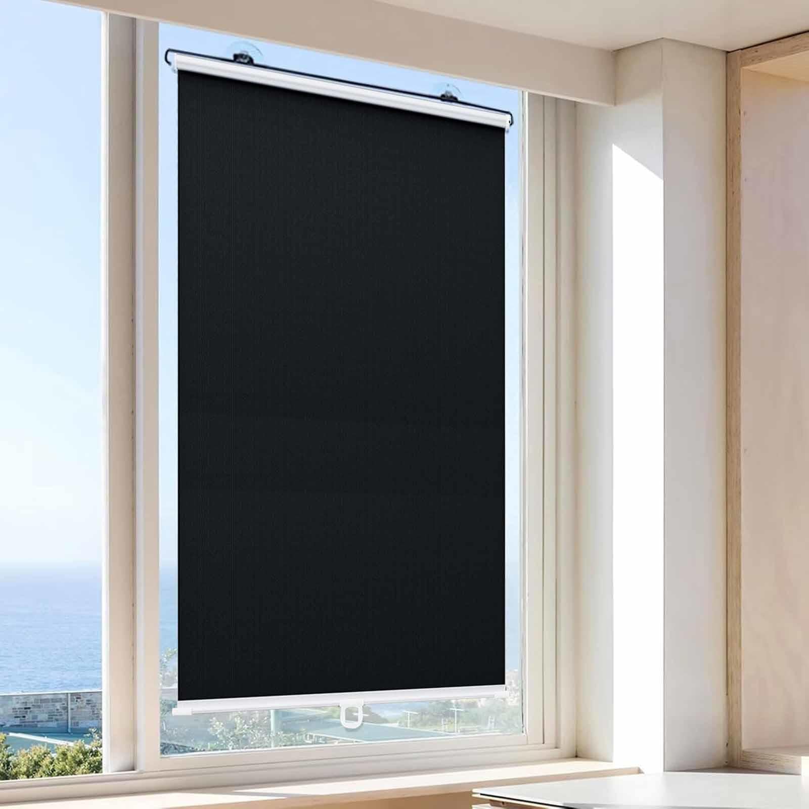 Dzhtuf Black Suction Cup Roller Blinds For Windows, Temporary Out Roller Shades, 60X80cm/75X125cm, Thermal Insulated Curtains, Portable Balcony Sunshade, No Drilling,-80X110cm/31X43in