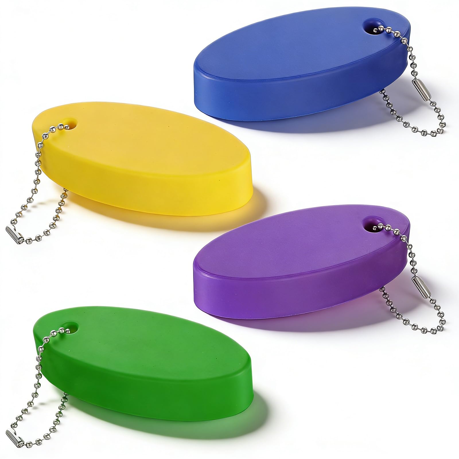 Tucnoeu 4 Pcs Floating Keychain for Boat Keys, EVA Floating Keychains Bright Color Oval Float Key Rings, Oval Shaped Foam Float Key Ring for Fishing Surfing Sailing Kayak