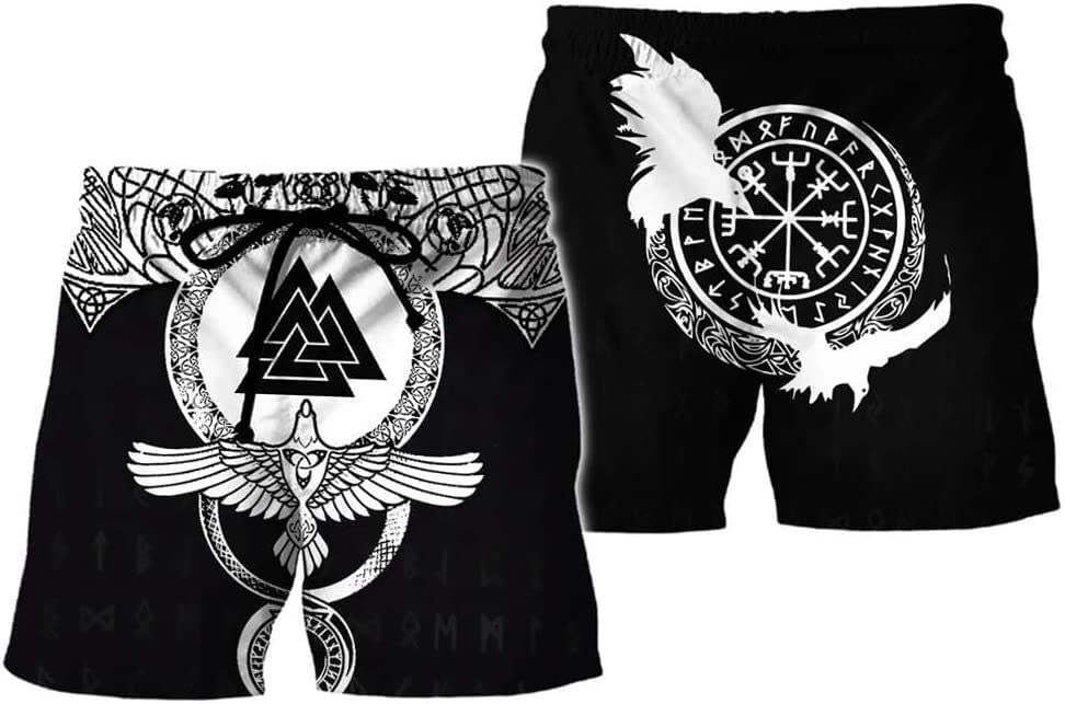 Norse Viking Shorts Mens Lightweight Sports Shorts With Pockets Summer Quick Dry Hiking Shorts 3D Print Swim Shorts