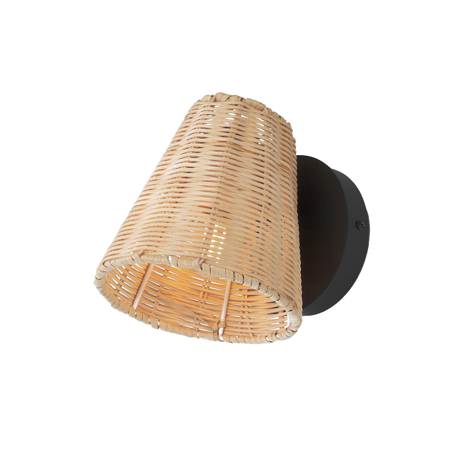Alpinaluz Aplique de Pared Pantalla de Bambú Tejida a Mano, Orientable, Casquillo E27, Base Metálica Negra, Diseño Natural y Elegante