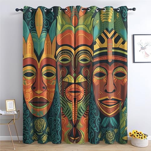 SZLYZM Tribal Blackout Curtains, Ethnic Bohemian Bedroom Curtains & Living Room Curtains 90x90 Inch 2 Panels Set, Thermal Eyelet Drapes Decorative Patterned Window Treatments 90 Drop