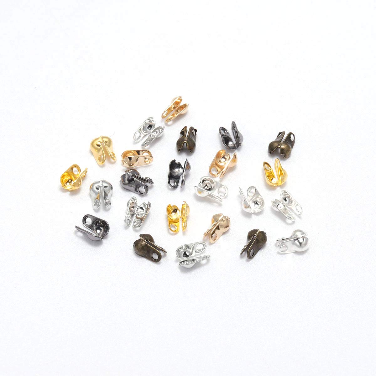 200pcs 1.5/2.4/3.2mm Multicolor Ball Chain Clasps Calottes End Crimps Beads Ball Necklace Chain Connectors Findings for DIY Jewelry Making (Multicolor, 2.4mm*200pcs)