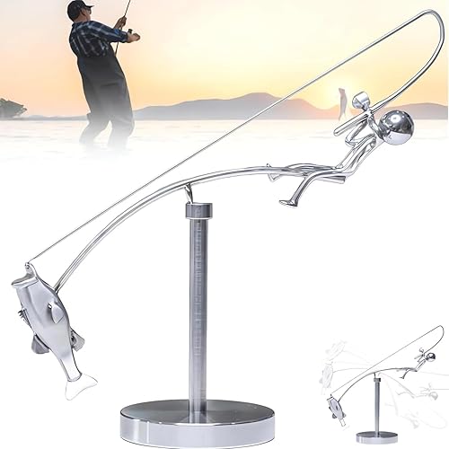 Escultura cinética de pesca, arte de equilibrio para tu espacio, escultura de arte de equilibrio, decoración del hogar de pescador (1 unidad)