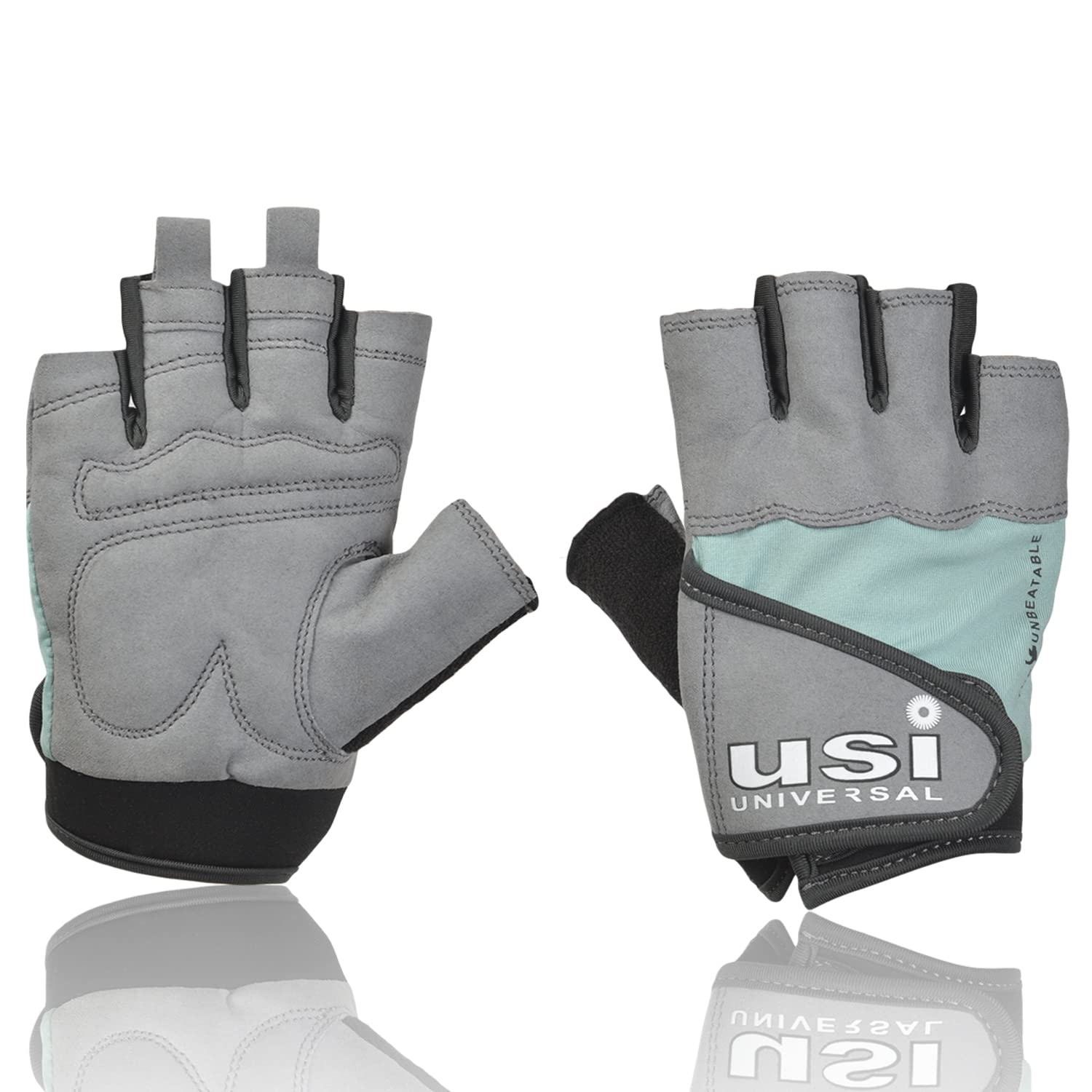USI UNIVERSAL THE UNBEATABLE 733Q Queen Fitness Gym Gloves, Workout Powerlifting Gloves, Microfiber, Polyester, Elastane, Foam Construction, Padded, Contoured Wrist Strap (Medium, Grey/Ice Blue) (B09RWYH6ZR) Amazon Price History, Amazon Price Tracker