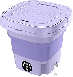 Hiccval Mini Lavadora Portátil Para Casa, Máquina De Lavar Automática Dobrável De 8 L Com Balde, Máquina De Lavar Roupas Íntimas E Meias Com 3 Velocidades Para Viagens Domés purple-8L