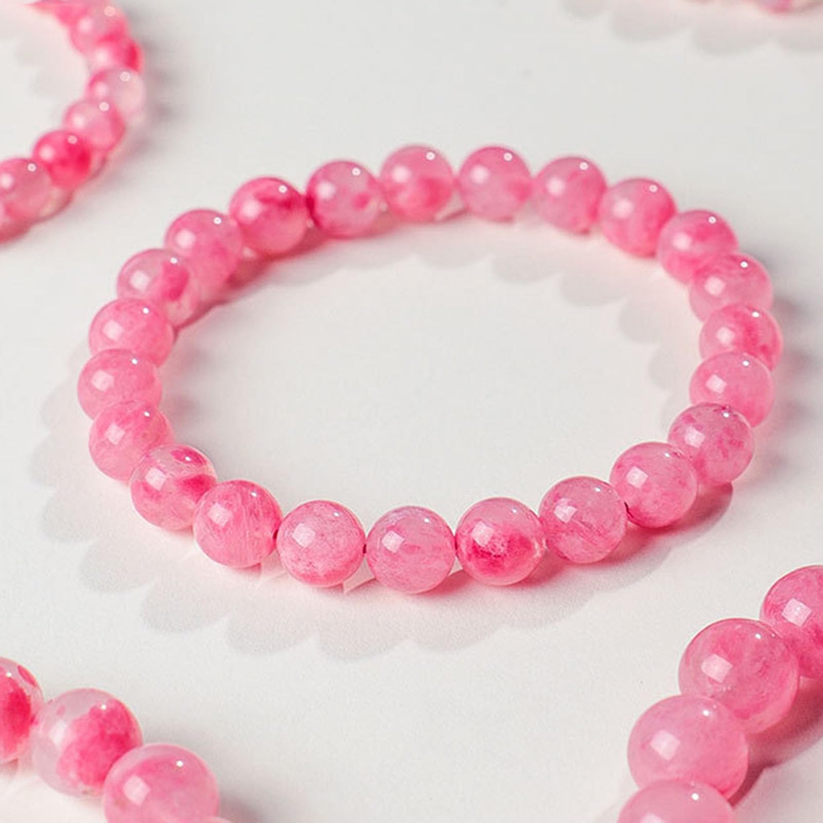 Pulsera de Cuarzo Rosa para Mujer, Cuentas de Piedra de Amor Natural de 6 a 10 mm para compasión y Paz Interior, joyería de Cristal elástico Ajustable con energía Positiva,9MM
