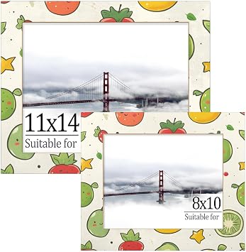 Cartoon Strawberry Pear 11x14 Picture Frame for Wall & Tabletop Horizontal Display,Horizontal Photo Frame 11x14, 11 by14Wooden Photo Frame, Ideal for Home Decor and Family Photos