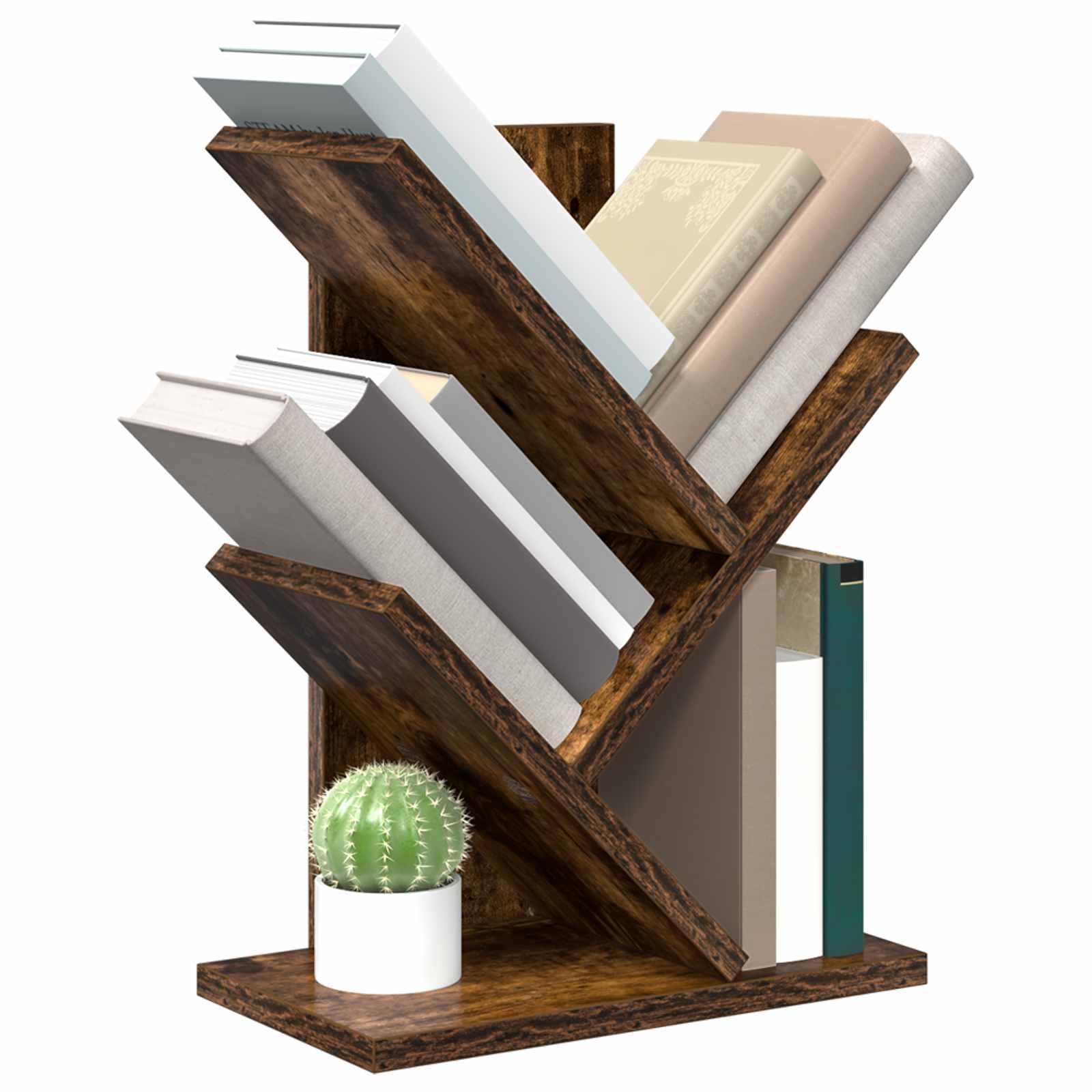Étagère Arbre 3 Niveaux en Bois d'ingénierie Chêne fumé 30 x 18 x 40 cm Rangement pour Livres Romans dossiers classeurs Bureau Salon Chambre avec Compartiments exposant Objets déco