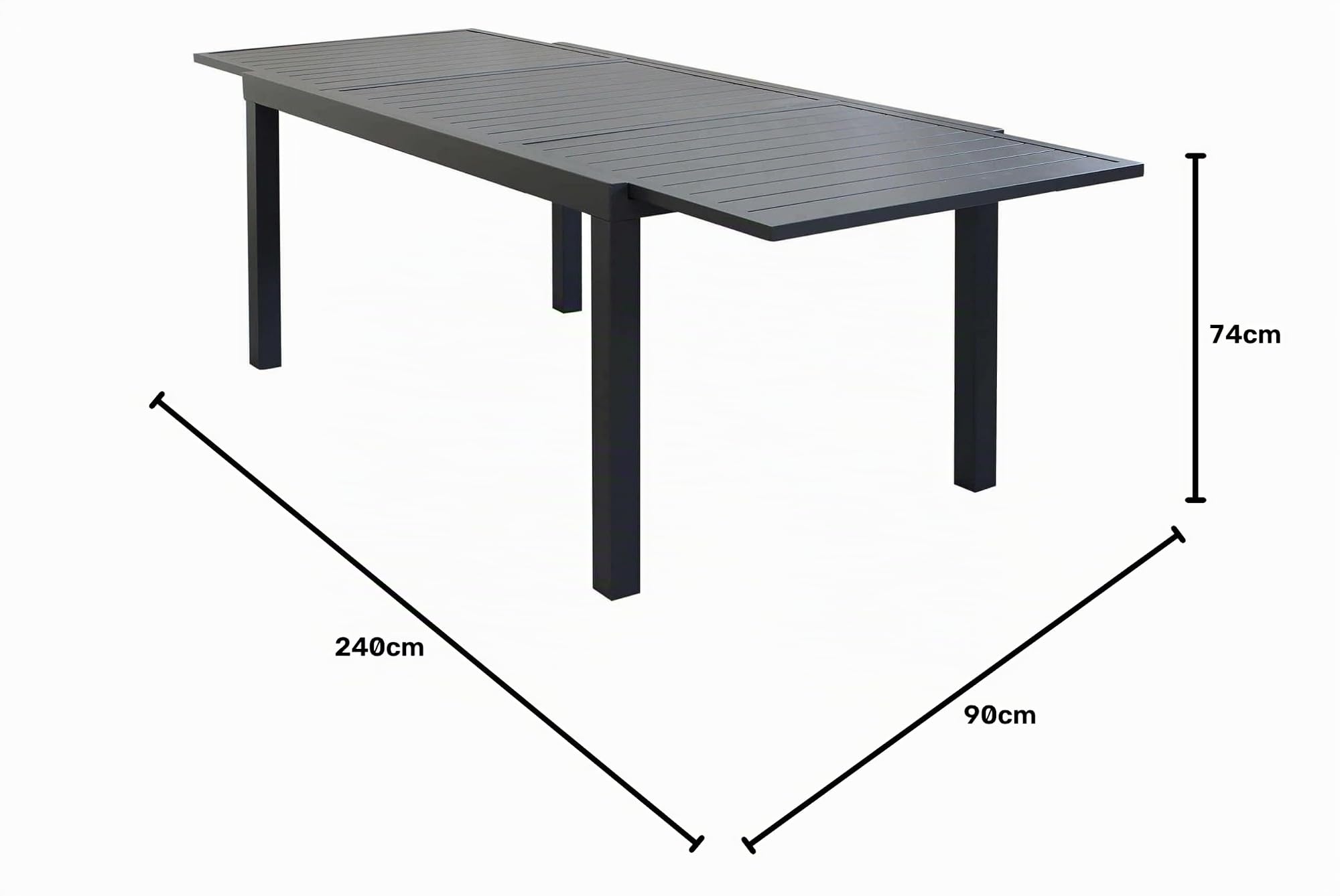 milani home - tavolo da giardino allungabile, alluminio, 10 posti, antracite, piano 160 x 240 cm