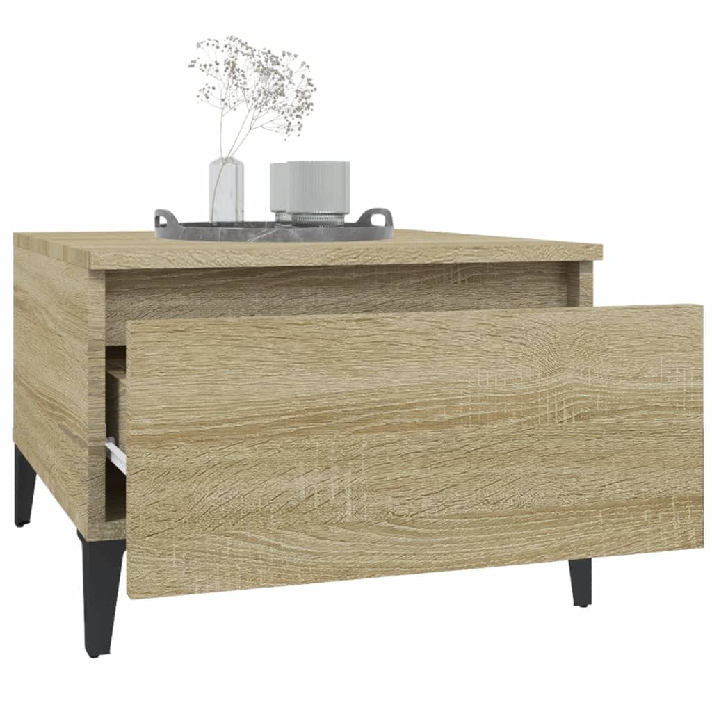 Table d appoint Chêne Sonoma 50x46x35 cm Bois d ingénierie avec tiroir Salon Industriel Design Meuble Rangement Petit Espace Living Room Moderne