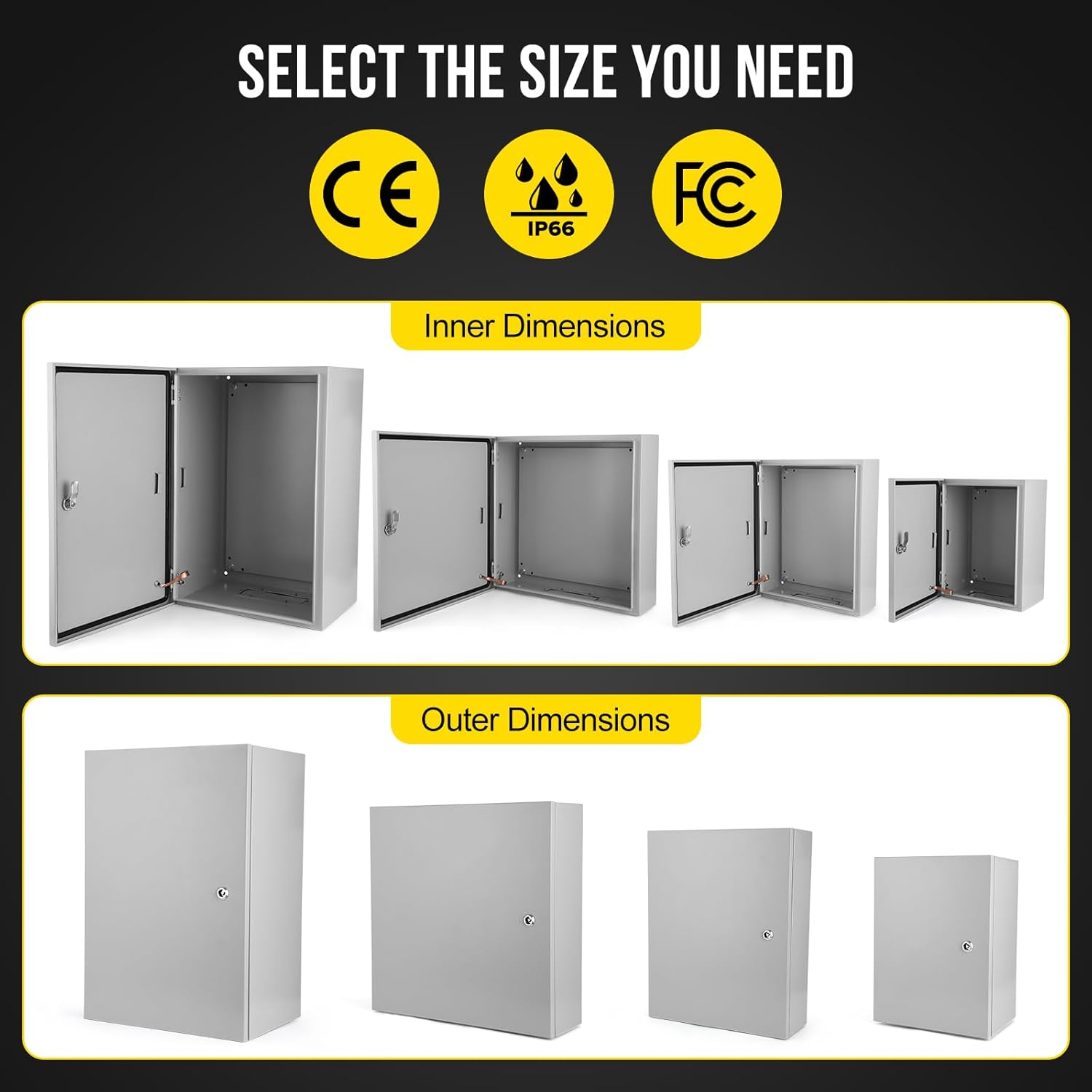 Electrical Box, 16x16x6 NEMA 4X Steel Electrical Box, IP66 Waterproof & Dustproof, Outdoor/Indoor Electrical Junction Box, Lockable Junction Box