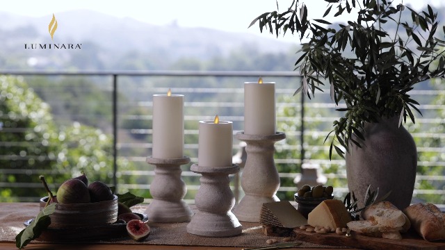 Image of Luminara - Flameless LED Battery Operated Flickering Pillar Candles - Pearl Ivory - Pack of 1-3x4.5 - Realistic Moving Flame Real Wax Indoor /Outdoor