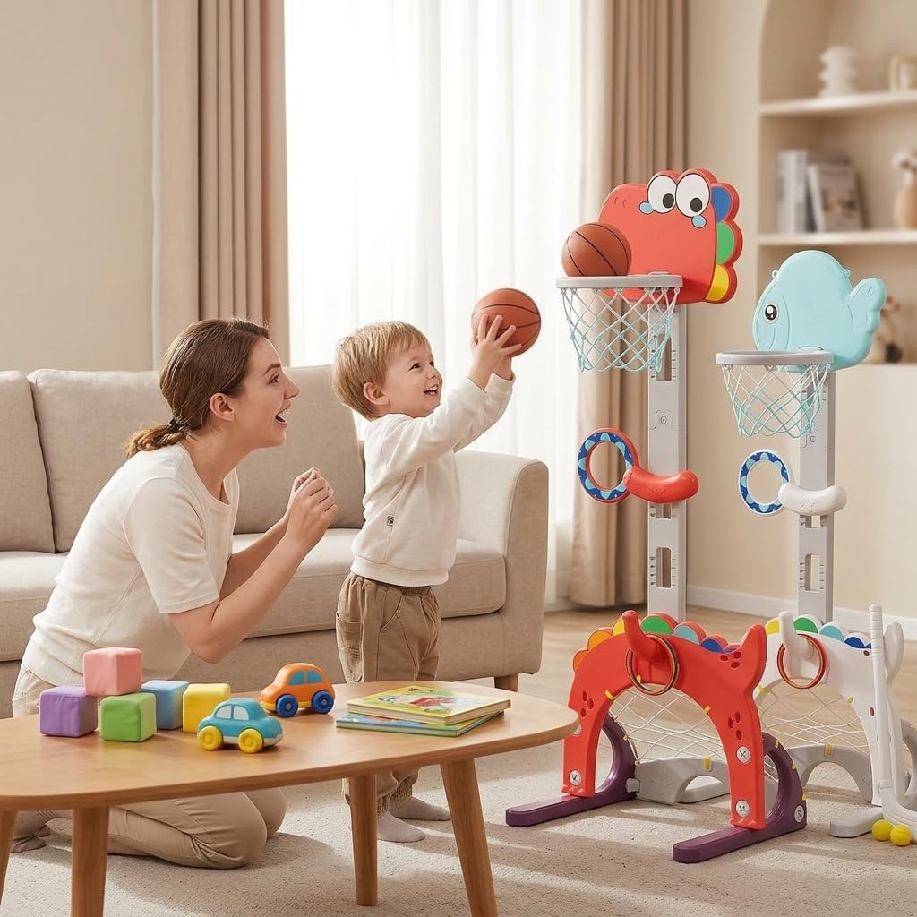 Basketballkorb Kinder, höhenverstellbarer Spielzeug Basketballständer, Indoor Basketballspielzeug