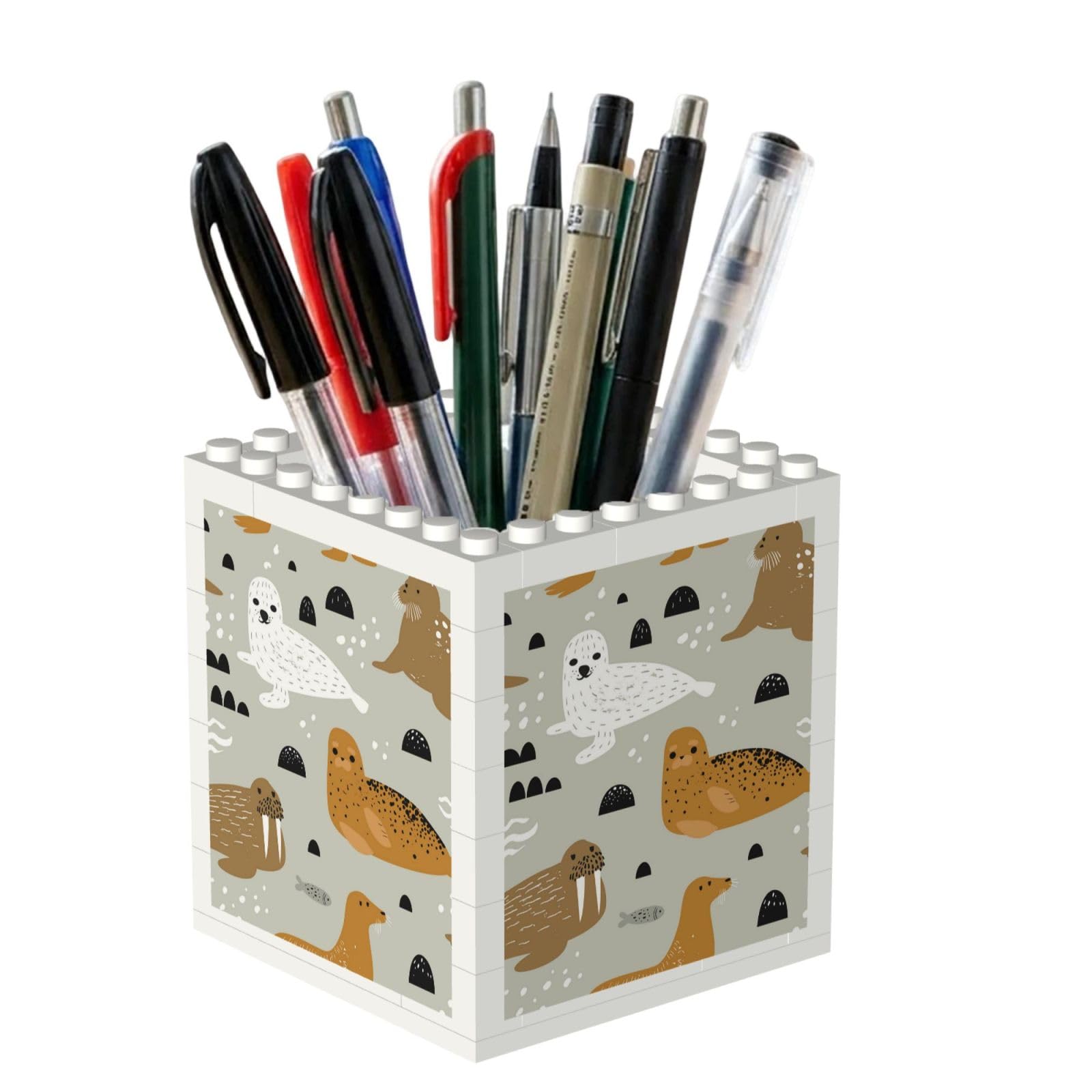 Poadnly Seal And Walrus Pattern, Pen Pot Pencil Holder for Office Home School, Compact Desk Organiser for Office Stationery