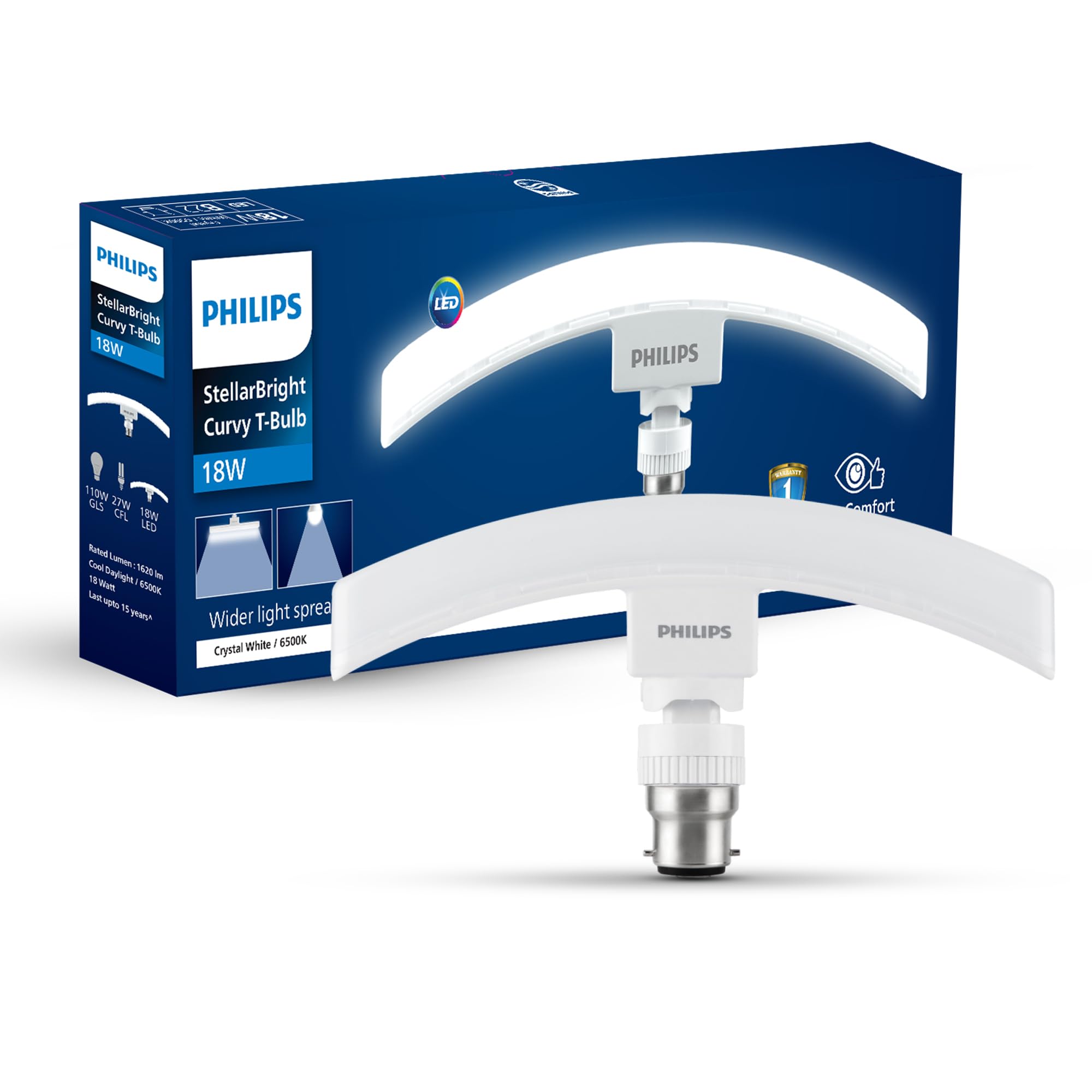 Philips 18 Watts Stellar Bright Curvy LED T-Bulb Base B22,Crystal White (Pack of 1)-image-43