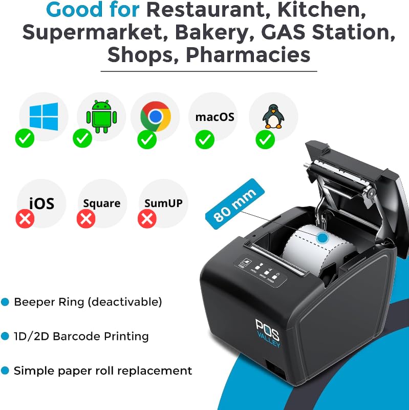 MUNBYN Impresora Térmica De Recibos Bluetooth P047, Impresora POS De 3 150 In Impresora Termica Con Ethernet Serie Usb Bluetooth Compatible Con