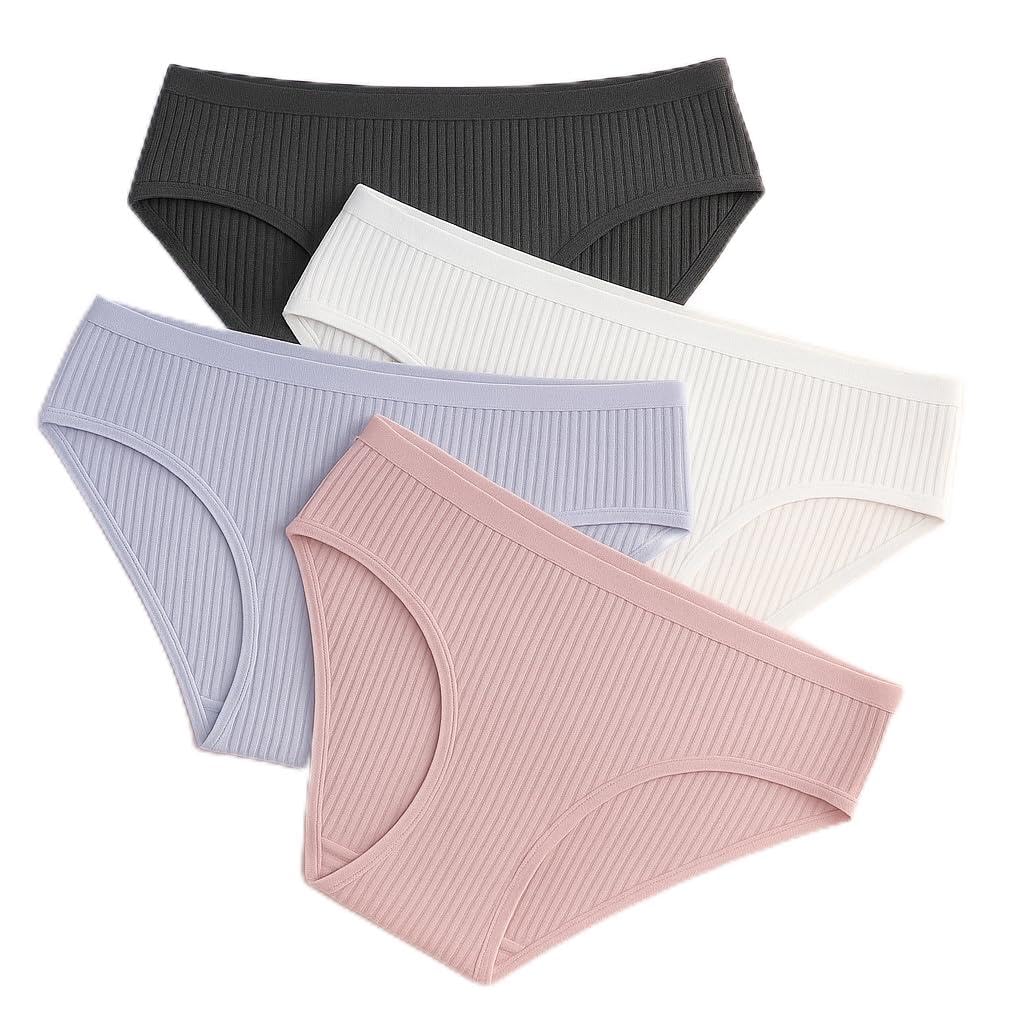 louryn koulyn Women's 2, OR 4 Piece Solid Panty Set Ribbed Knit Breathable Underwear Panties-picture-16