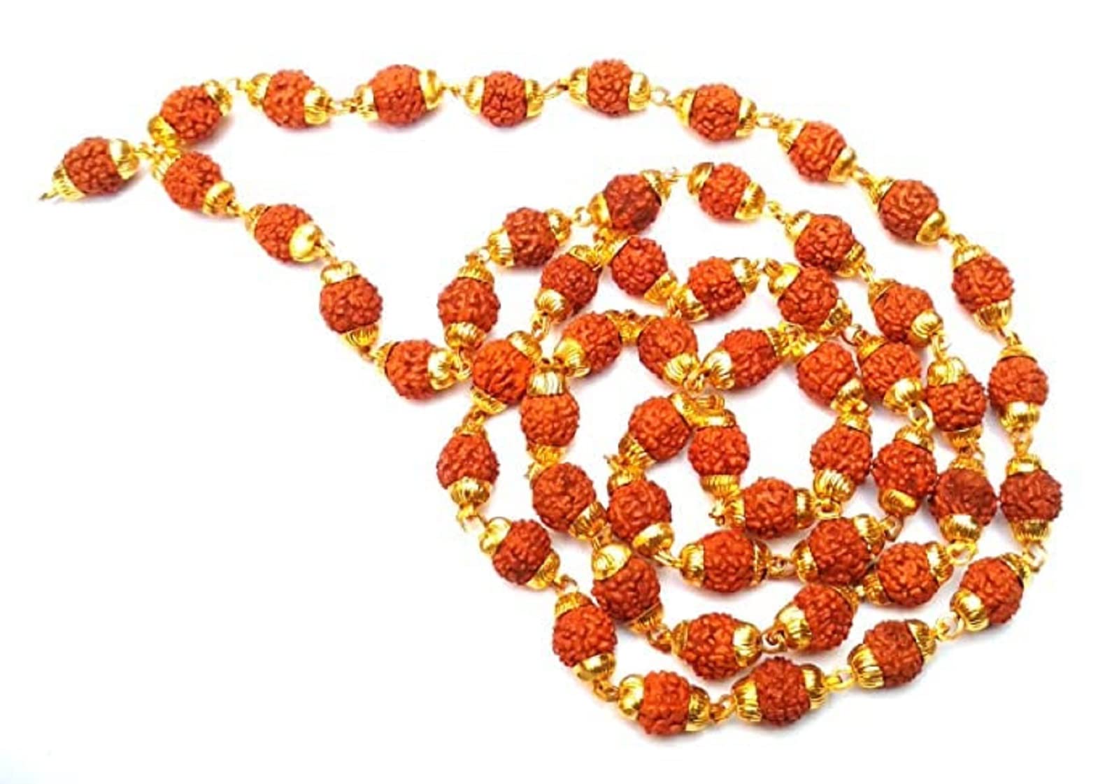 5 Mukhi Rudraksha Mala 54 + 1 Beads, Gold Cap Bead for Men and Women By RANI SATI CREATION
