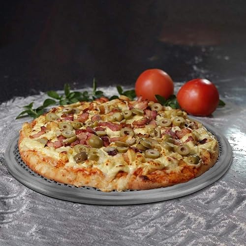 Miniatura 8 de NUOBESTY Pantalla de aluminio para hornear pizza de 16 pulgadas, bandeja de pizza redonda sin costuras, pantalla de pizza antiadherente, utensilios