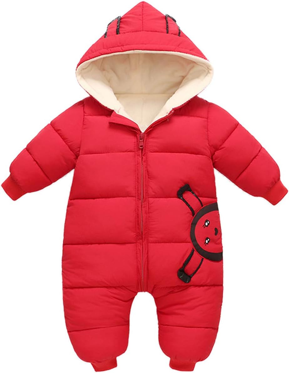 Baby Girls Boys One Piece Winter Hooded Ladybug Print Warm Puffer Onesies Jumpsuit Snowsuit Romper