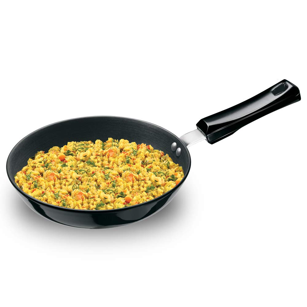 Hawkins Futura Nonstick Frying Pan Without LID and Induction Compataible Base, 22cm, 3.25mm Thick, 1 Litres, Black