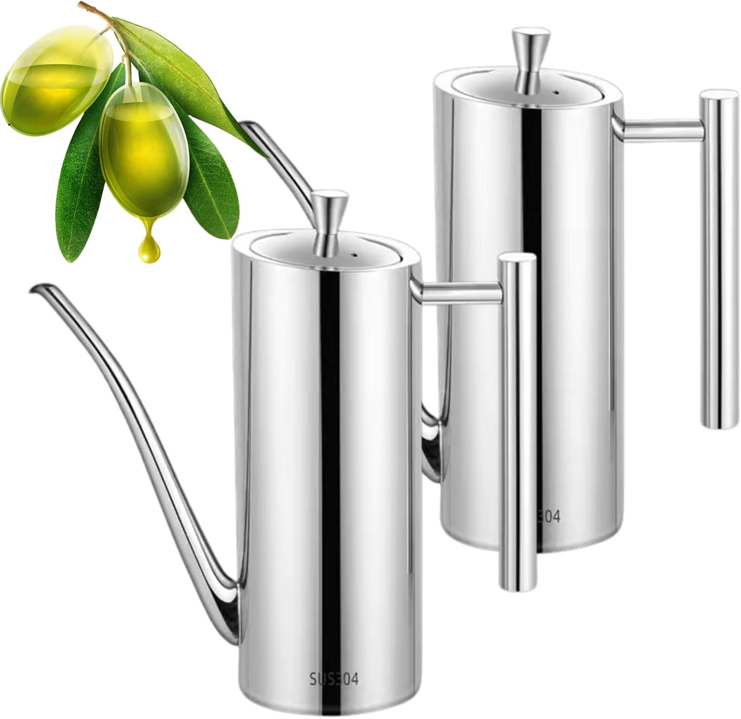 2 Pack Stainless Steel Olive Oil Dispenser- 24 oz Vegetable Oil Bottles with Drip-Free Spout & Silicone Cover - Leakproof Kitchen Drizzler for Cooking Oil Vinegar & Soy Sauce