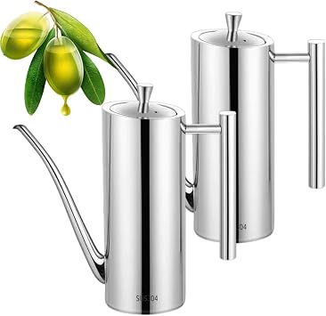 2 Pack Stainless Steel Olive Oil Dispenser- 24 oz Vegetable Oil Bottles with Drip-Free Spout & Silicone Cover - Leakproof Kitchen Drizzler for Cooking Oil Vinegar & Soy Sauce