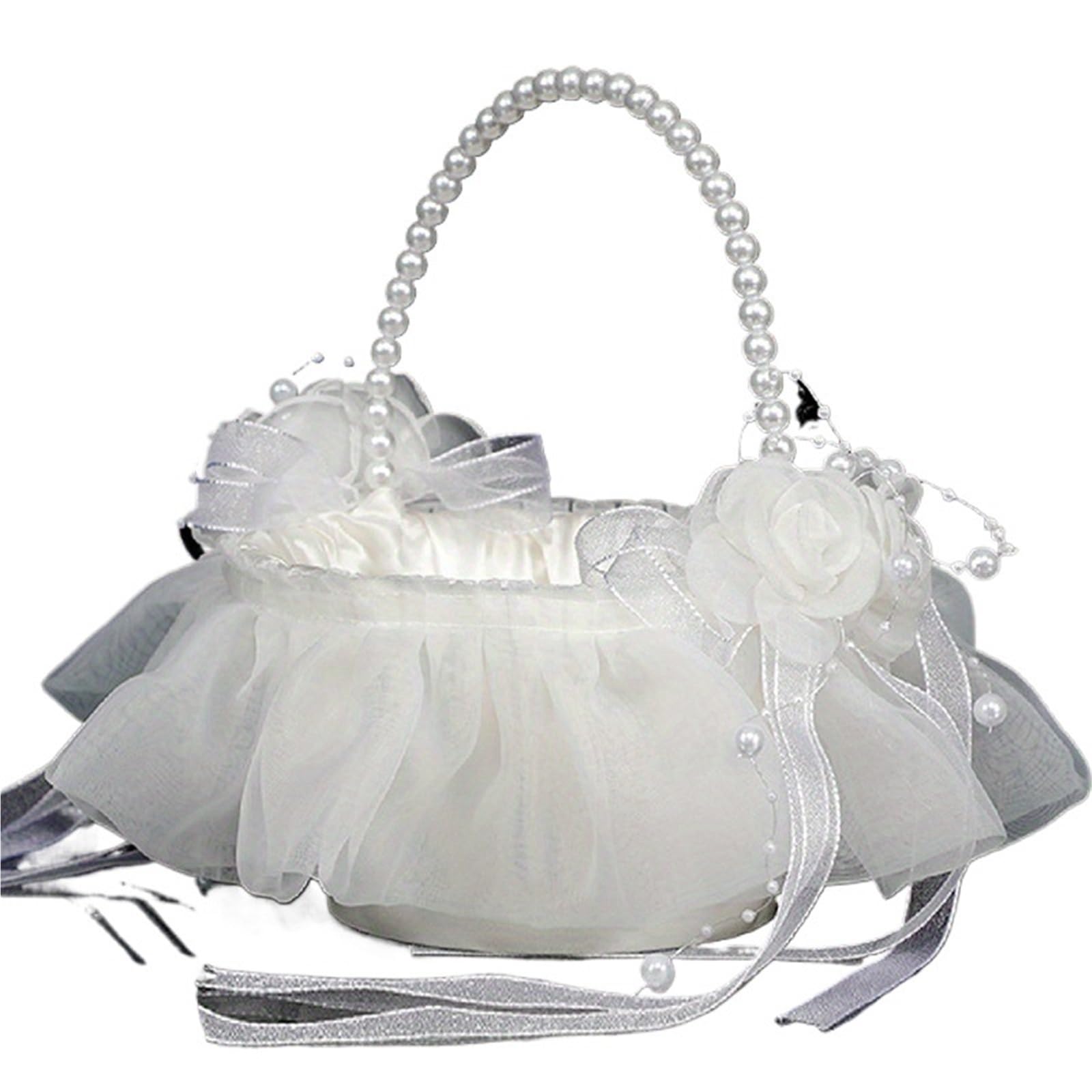 Flower Girl Bow Basket Fairy Lace Bowknot Petal