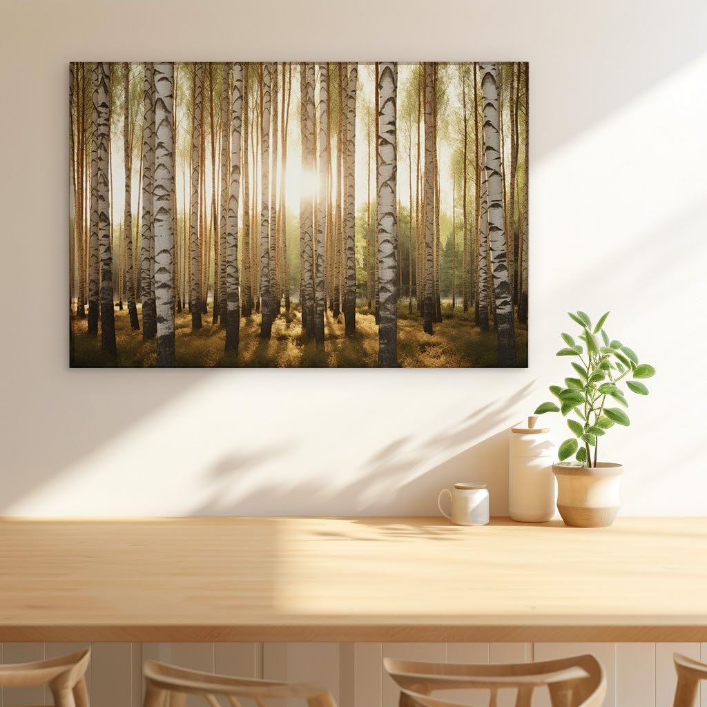Canvas for Living room. Whispers of Dawn in the Birch Forest: A Dance of Light and Shadow, 27 x 18 inch Canvas Wall Art - Contemporary Masterpieces - Modern Home Decor - 69x46 cm (27x18 inch)