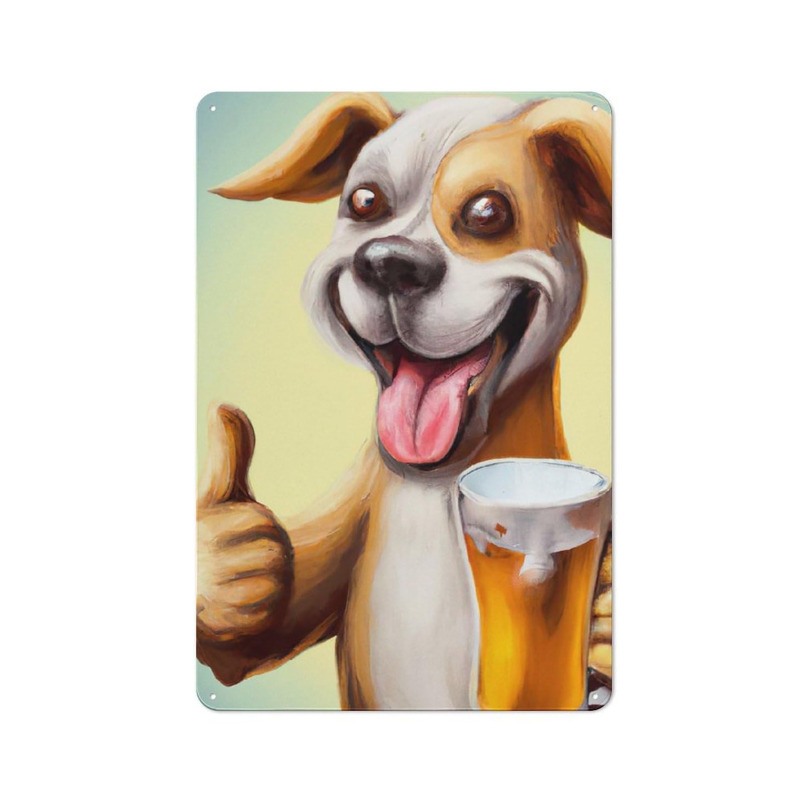 Funny Dog with Beer Metal Wall Plaque, Clean Printed Wall Decor for Home Bar, Pub Room Or Drinks Corner, 30x20cm