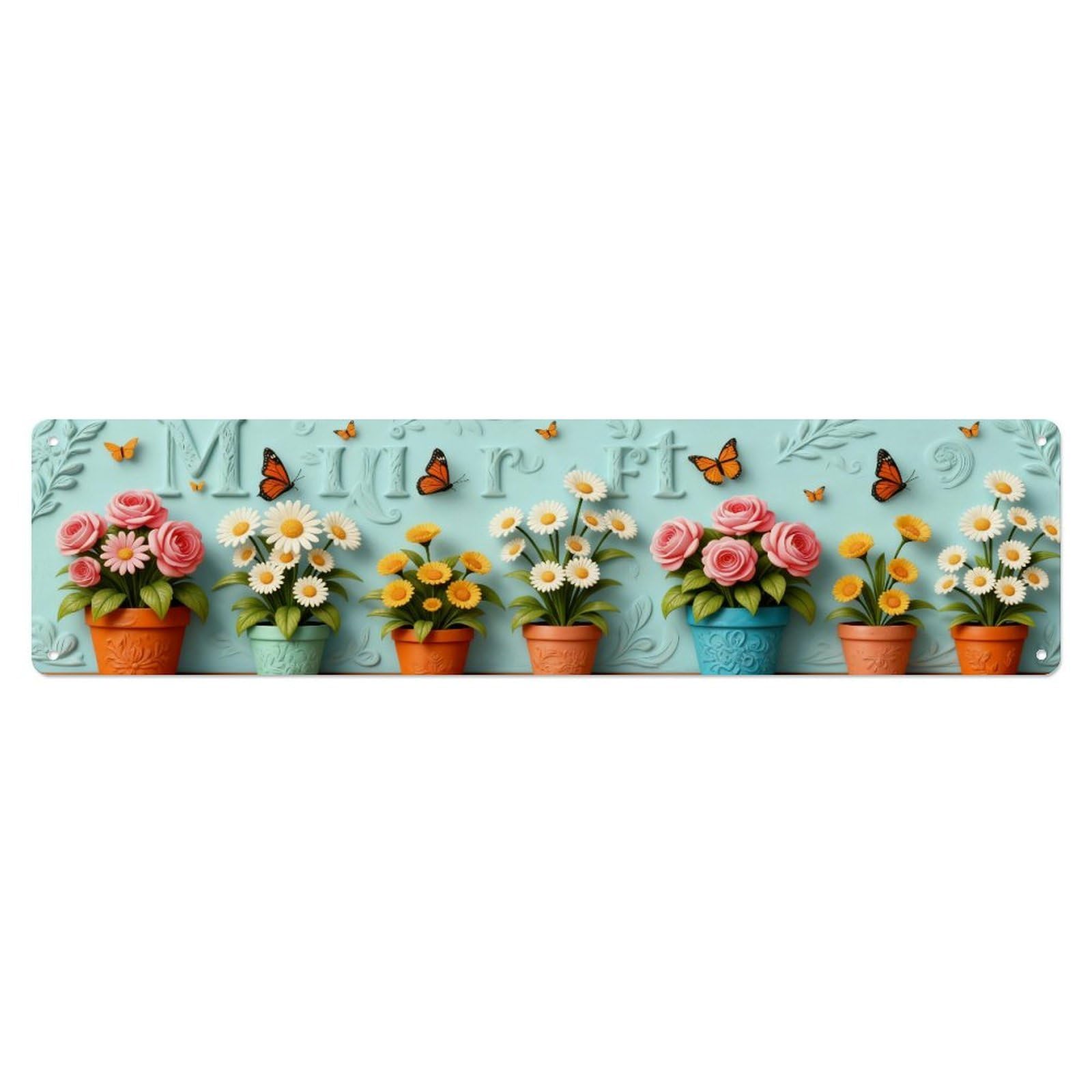 Flower Pots Butterflies Garden Spring Metal Tin Sign Plaque