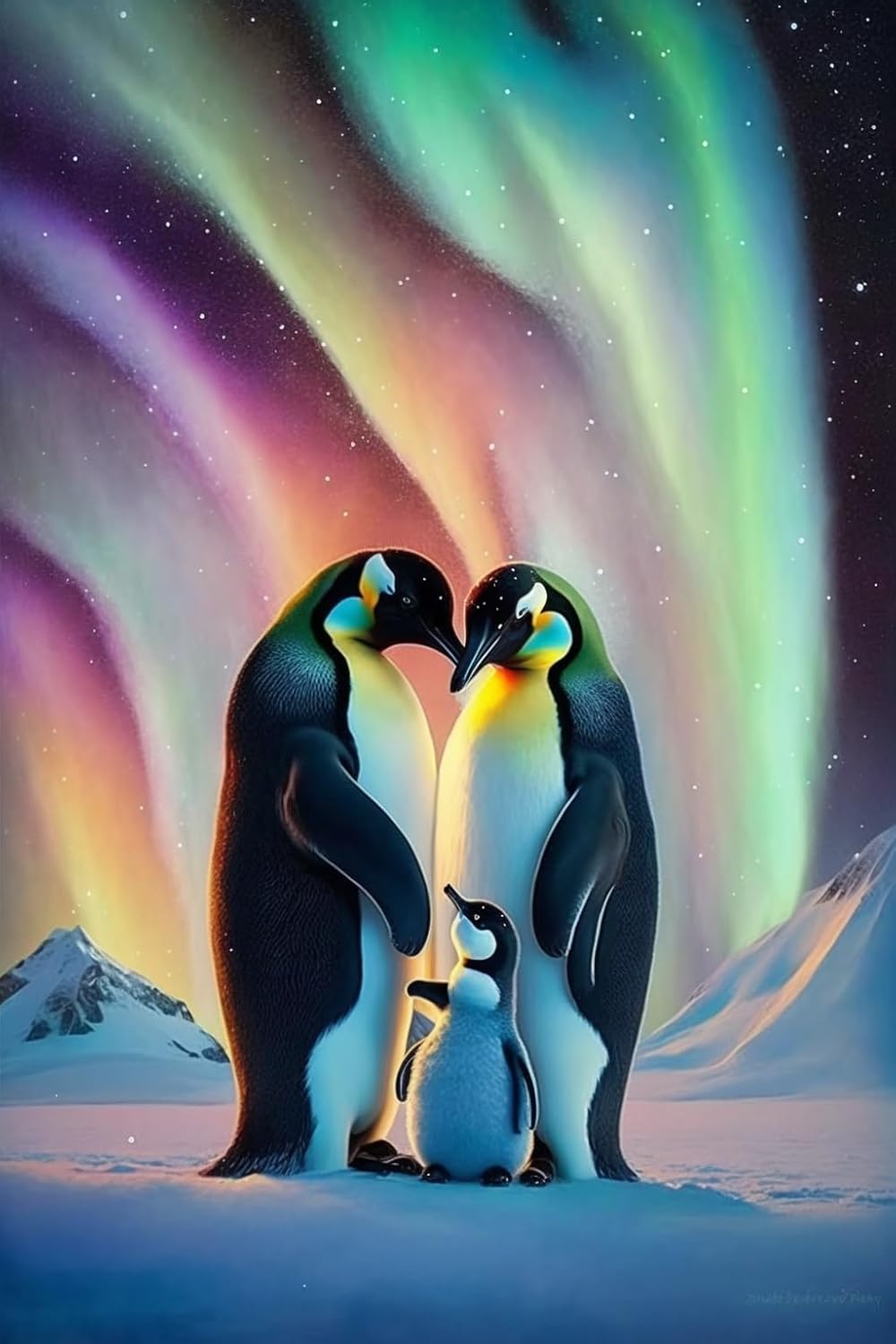 RMSGOZO Arctic Penguin Family Diamond Painting - Colorful Aurora Starry Sky Diamond Art Kits for Adults, Full Round Gemstone Crystal Cross Stitch Kit, for Wall Decor (20 X 20 Inch)