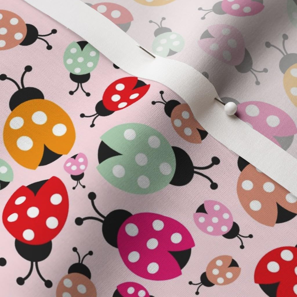 Spoonflower Fabric - Colorful Ladybugs Illustration Pattern Girls Bug Dots Red Pink Summer Printed on Cotton Poplin Fabric by The Yard - Sewing Shirting Quilting Dresses Apparel Crafts