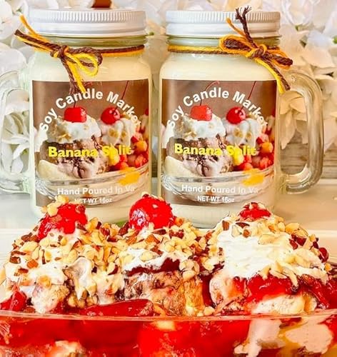 Soy Scented Candles | Handmade & Highly Aromatic Candles Burns Upto 85 Hours in Glass Jar - Perfect for Home Decor, Wedding, Birthday, Dinner (Banana Split, 16 oz)