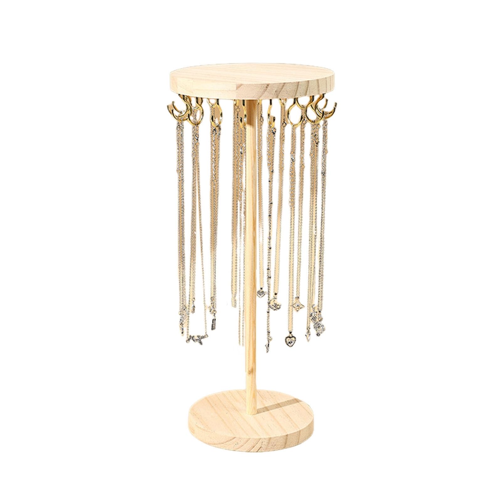 matumou Standing Necklace Holder Jewelry Organizer with Hooks Wooden Base Headband Organizer Display Stand for Girls Necklaces Bracelets