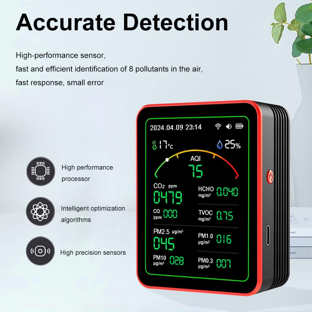 Detektor CO2, WiFi 15-w-1 wewnętrzny monitor jakości powietrza wyświetlacz TFT przenośny AQI PM0.3 PM1.0 PM2.5 PM10 Tester APP Control Gospodarstwo domowe CO CO2 TVOC HCHO Tester