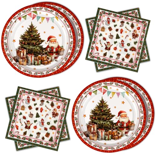 WenmthG 40 Servietten Weihnachten und Pappteller Weihnachten Tischdeko...