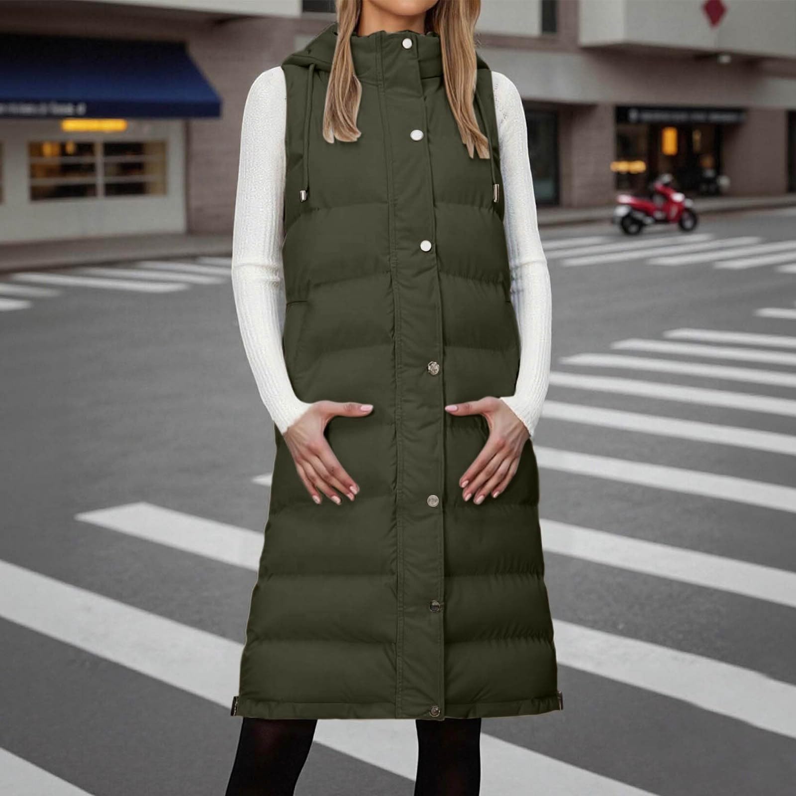 Genérico Chaleco Mujer Largo Invierno,Abrigo sin manga Otoño Invierno con capucha de gran tamaño Mangas plumón Chaqueta Acolchado Plumífero Ultralight