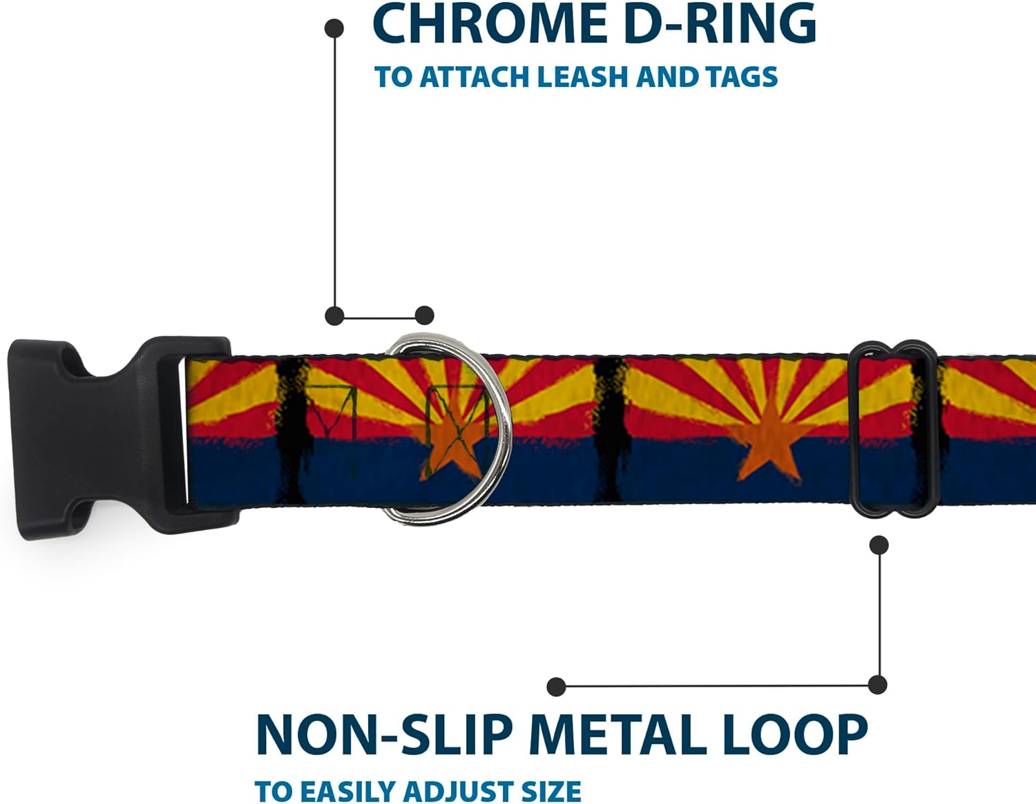 Buckle-Down PC-W30156-WS Arizona Flag Distressed Painting Plastic Clip Collar, Wide Small/13-18"