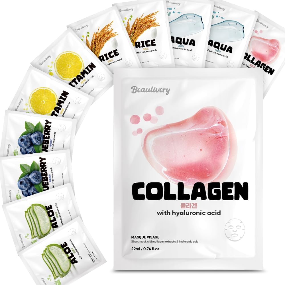 [PACK OF 12] BEAULIVERY with Hyaluronic acid sheet mask pack 6 types x 2 set Korean face mask