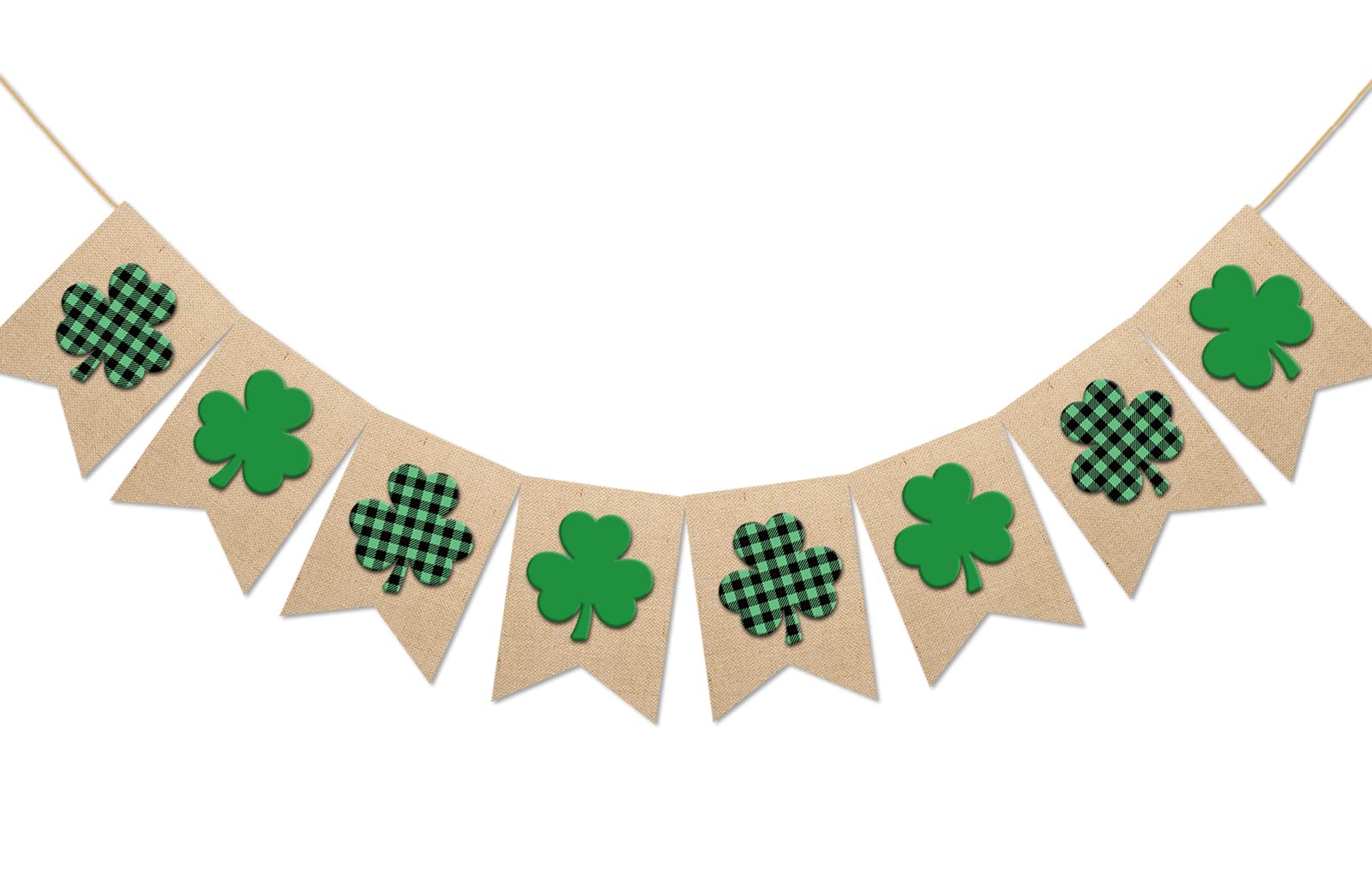 Bannière Saint-Patrick en toile de jute verte et guirlande de trèfles pour fête irlandaise